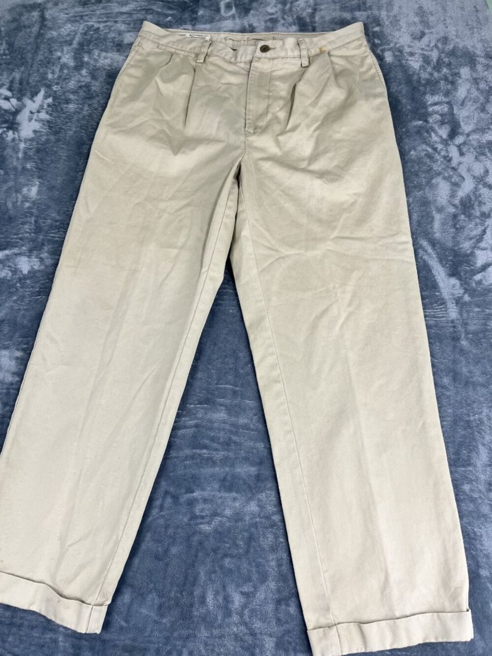 Nautica Mens Marine Drill Beige Pleated Pants 34